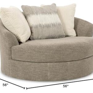 Signature Design by Ashley Creswell Transitional Round Upholstered Oversized Swivel Accent Chair, Gray