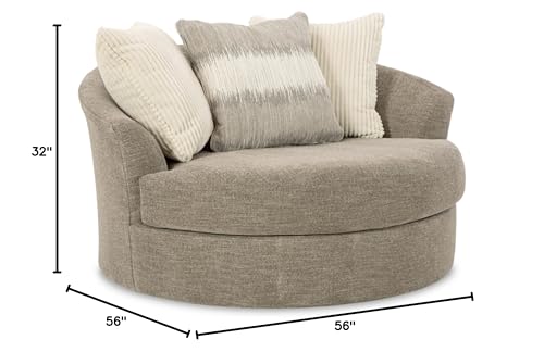 Signature Design by Ashley Creswell Transitional Round Upholstered Oversized Swivel Accent Chair, Gray