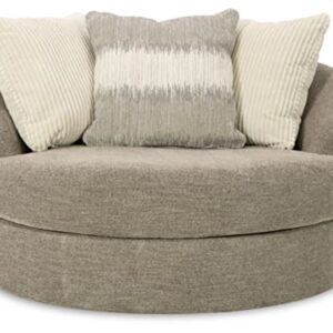 Signature Design by Ashley Creswell Transitional Round Upholstered Oversized Swivel Accent Chair, Gray