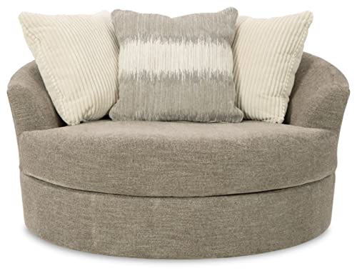 Signature Design by Ashley Creswell Transitional Round Upholstered Oversized Swivel Accent Chair, Gray