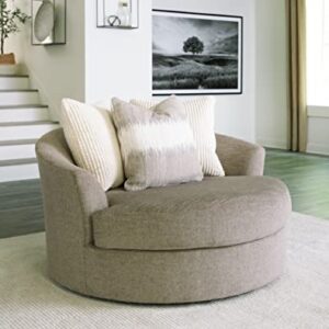 Signature Design by Ashley Creswell Transitional Round Upholstered Oversized Swivel Accent Chair, Gray