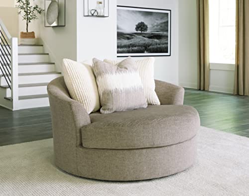 Signature Design by Ashley Creswell Transitional Round Upholstered Oversized Swivel Accent Chair, Gray