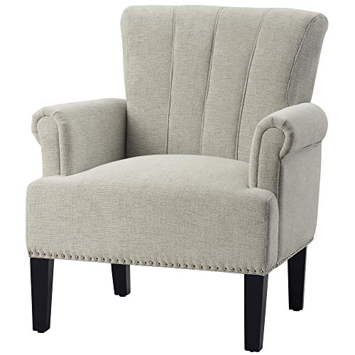 Living Room Chairs, Upholstered Chairs, Polyester Armchair Club Chair with Rivet Tufted Scroll Arm, Tufted Accent Chair for Bedroom and Living Room (Cream)