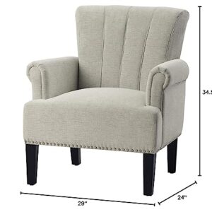 Living Room Chairs, Upholstered Chairs, Polyester Armchair Club Chair with Rivet Tufted Scroll Arm, Tufted Accent Chair for Bedroom and Living Room (Cream)