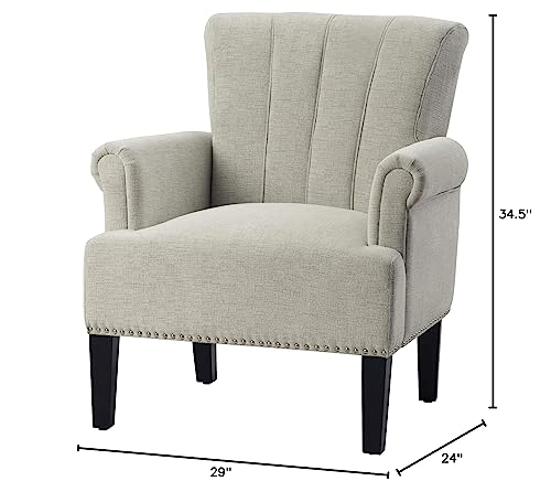 Living Room Chairs, Upholstered Chairs, Polyester Armchair Club Chair with Rivet Tufted Scroll Arm, Tufted Accent Chair for Bedroom and Living Room (Cream)