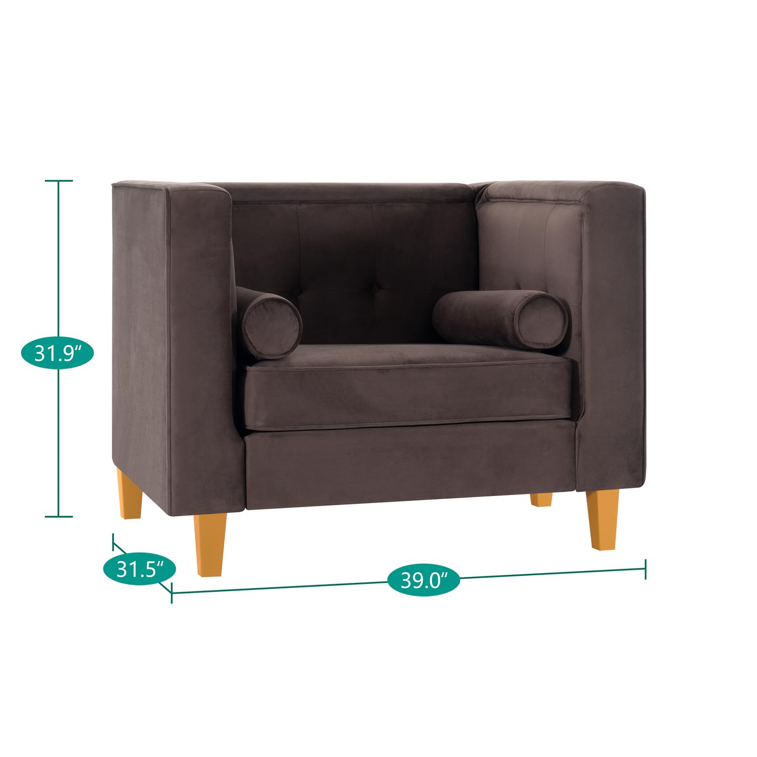 Naomi Home Audrey Velvet Accent Chair for Living Room, Mid Century Chair Arms, Tufted Cushion, Solid Wooden Legs Reading Chairs for Bedroom Comfy - Espresso