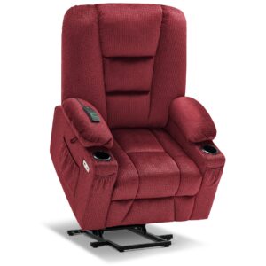 MCombo Large Power Lift Recliner Chair Sofa with Massage and Heat for Big and Tall Elderly People, 3 Positions, Cup Holders, and USB Ports, Fabric 7549 (Large, Burgundy)