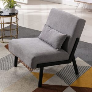 bestmart inc armless accent chair w/fabric waist pillow iron legs sponge accent side chair for living room gray