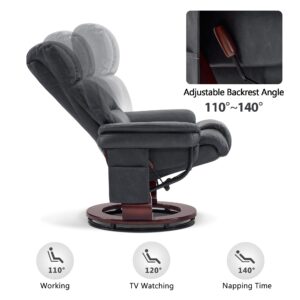 MCombo Swivel Recliners with Ottoman, Reclining TV Chairs with Vibration Massage, Faux Leather Ergonomic Lounge Chair for Living Room Bedroom 4832 (Dark Grey)