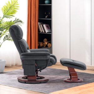 MCombo Swivel Recliners with Ottoman, Reclining TV Chairs with Vibration Massage, Faux Leather Ergonomic Lounge Chair for Living Room Bedroom 4832 (Dark Grey)