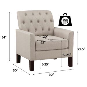 Rosevera Rylee 30”Accent Fabric Upholstered Arm Tufted Comfy for Reading in Bedroom,Living Room, Sofa Chair,Armchair for Small Space,Wood Legs, Standard, Beige