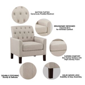 Rosevera Rylee 30”Accent Fabric Upholstered Arm Tufted Comfy for Reading in Bedroom,Living Room, Sofa Chair,Armchair for Small Space,Wood Legs, Standard, Beige