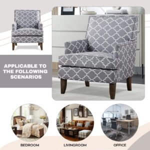 KUVENQIW Modern Accent Chairs,Nailhead Trim Club Chair，Linen Fabric Sofa Chair，Upholstered Button Tufted Armchair，Reading Chair (Grey Pattern)