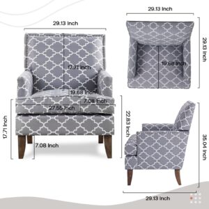 KUVENQIW Modern Accent Chairs,Nailhead Trim Club Chair，Linen Fabric Sofa Chair，Upholstered Button Tufted Armchair，Reading Chair (Grey Pattern)