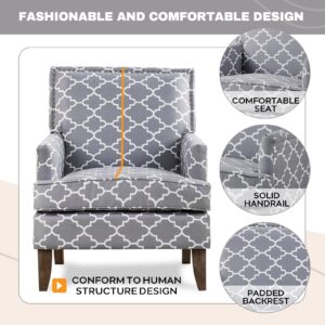 KUVENQIW Modern Accent Chairs,Nailhead Trim Club Chair，Linen Fabric Sofa Chair，Upholstered Button Tufted Armchair，Reading Chair (Grey Pattern)