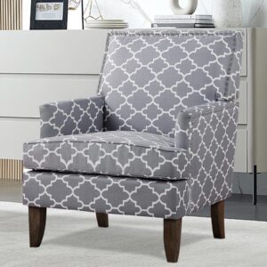 KUVENQIW Modern Accent Chairs,Nailhead Trim Club Chair，Linen Fabric Sofa Chair，Upholstered Button Tufted Armchair，Reading Chair (Grey Pattern)