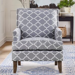 KUVENQIW Modern Accent Chairs,Nailhead Trim Club Chair，Linen Fabric Sofa Chair，Upholstered Button Tufted Armchair，Reading Chair (Grey Pattern)