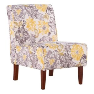 Atlin Designs 18'' Transitional Fabric Floral Accent Chair in Yellow/Gray