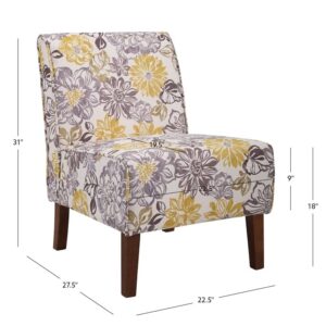 Atlin Designs 18'' Transitional Fabric Floral Accent Chair in Yellow/Gray