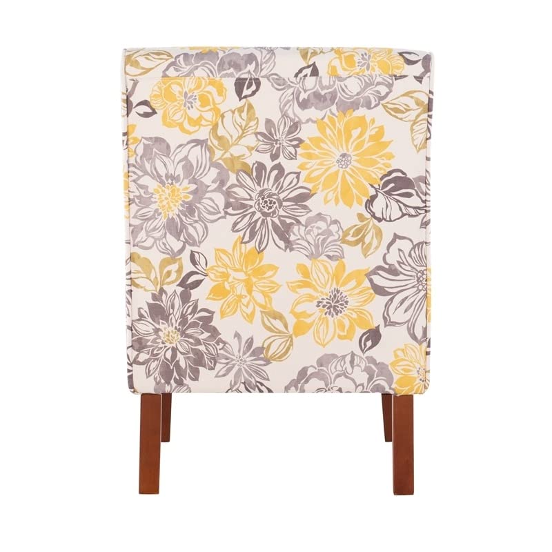 Atlin Designs 18'' Transitional Fabric Floral Accent Chair in Yellow/Gray