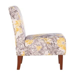 Atlin Designs 18'' Transitional Fabric Floral Accent Chair in Yellow/Gray