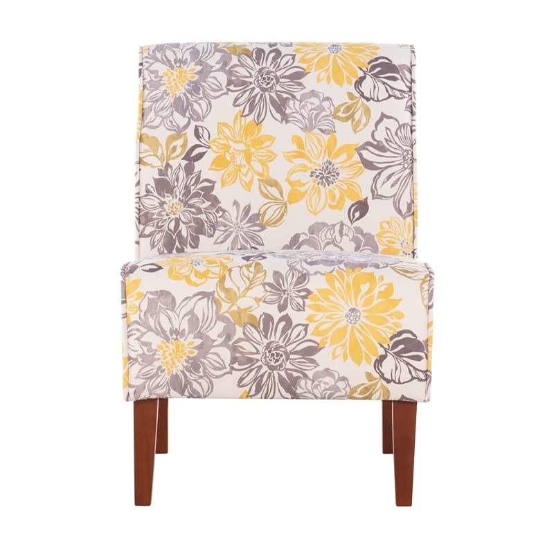 Atlin Designs 18'' Transitional Fabric Floral Accent Chair in Yellow/Gray