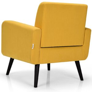 S AFSTAR Modern Upholstered Armchair, Mid-Century Fabric Accent Chair with Rubber Wood Legs, Leisure Lounge Chairs Living Room Furniture (1, Yellow)