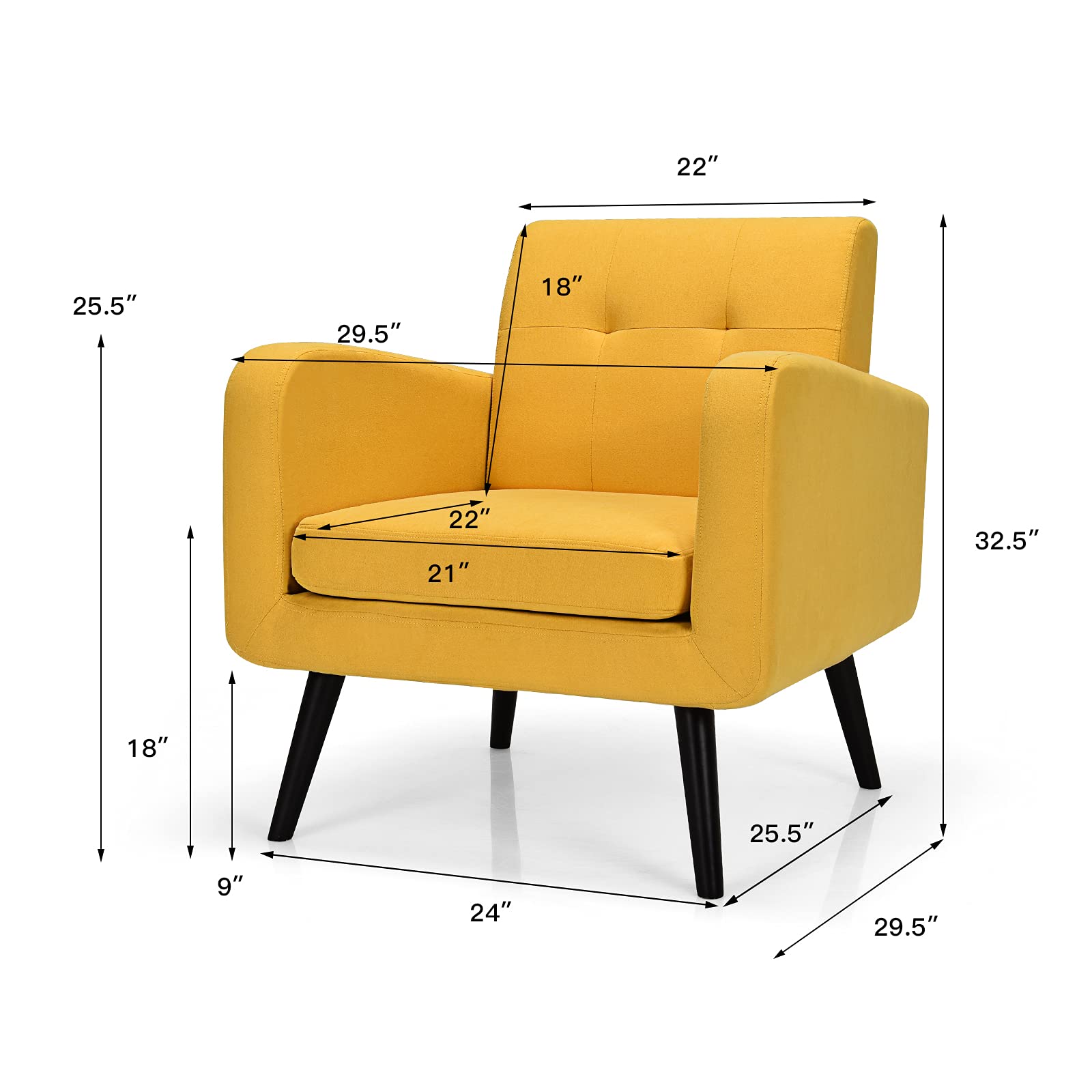 S AFSTAR Modern Upholstered Armchair, Mid-Century Fabric Accent Chair with Rubber Wood Legs, Leisure Lounge Chairs Living Room Furniture (1, Yellow)