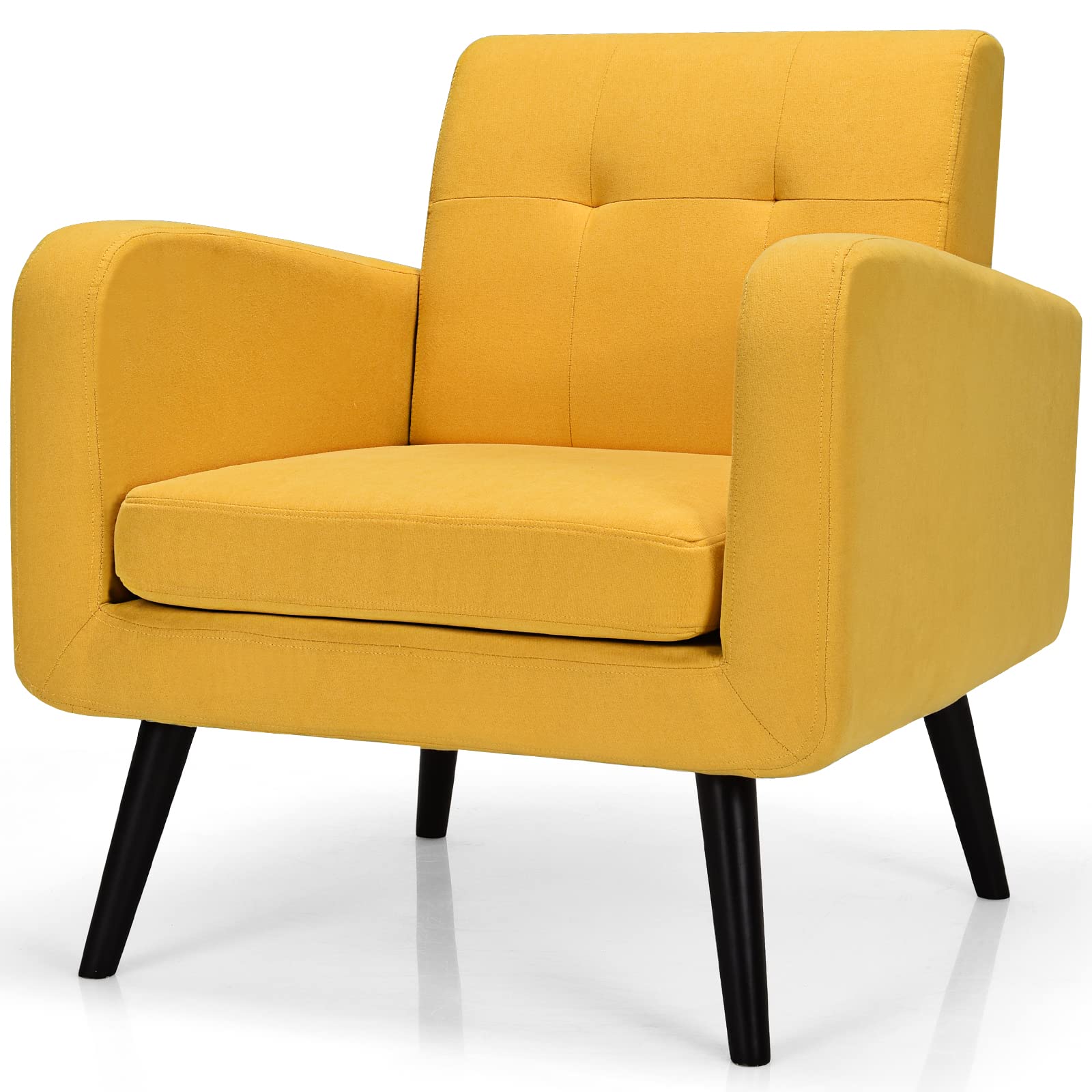 S AFSTAR Modern Upholstered Armchair, Mid-Century Fabric Accent Chair with Rubber Wood Legs, Leisure Lounge Chairs Living Room Furniture (1, Yellow)