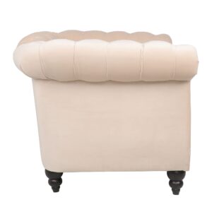 LEVNARY Velvet Chesterfield Chair, Mid-Century Modern Single Sofa Chair with Button Tufted Backrest and Nailhead Decor, Tufted Upholstered Rolled Armchair for Home Bedroom Reading Room (Beige)