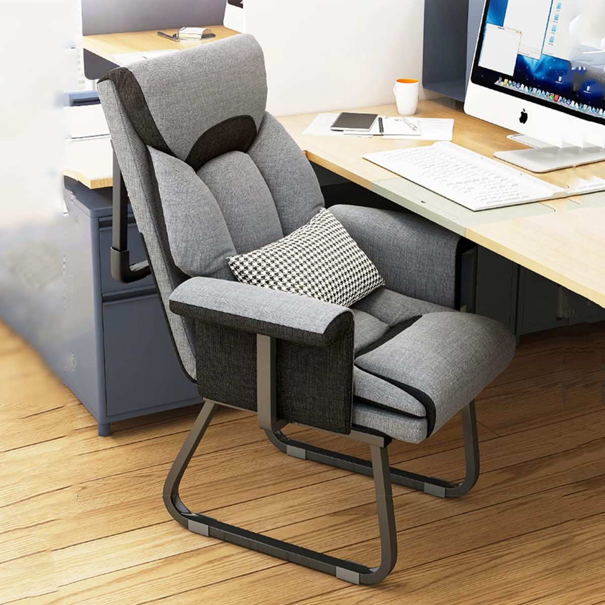 YCKEGEW Computer Chair,Adjustable Backrest Sofa Chair,Lay Flat Sleeper Chair Occasional Chairs,Desk Chairs for Bedroom Reading Chair, for Living Room, Office (Color : Grey, Size : Without)