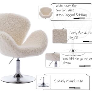 Wahson Faux Fur Armchair Modern Accent Chair with Chrome Base Leisure Swivel Chair Height Adjustable,Occasional Chair for Living Room/Bedroom/Lounge (Cream-Curly Fur)