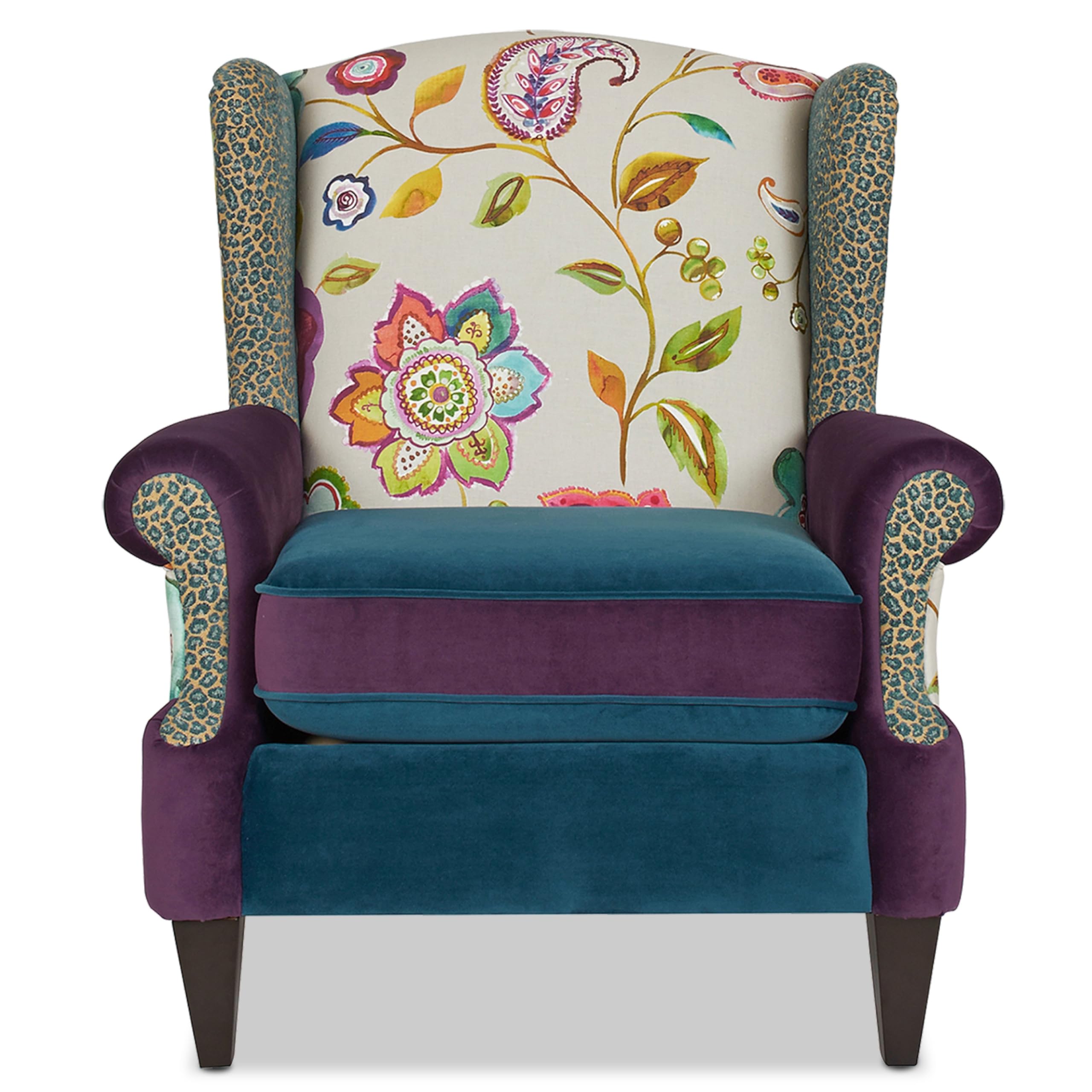 Jennifer Taylor Home Anya Eclectic Floral Patchwork Boho Chic Wingback Large Living Room Lounge Accent Arm Chair