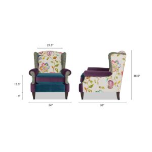 Jennifer Taylor Home Anya Eclectic Floral Patchwork Boho Chic Wingback Large Living Room Lounge Accent Arm Chair