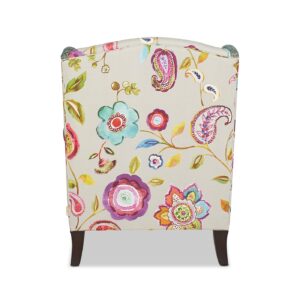 Jennifer Taylor Home Anya Eclectic Floral Patchwork Boho Chic Wingback Large Living Room Lounge Accent Arm Chair