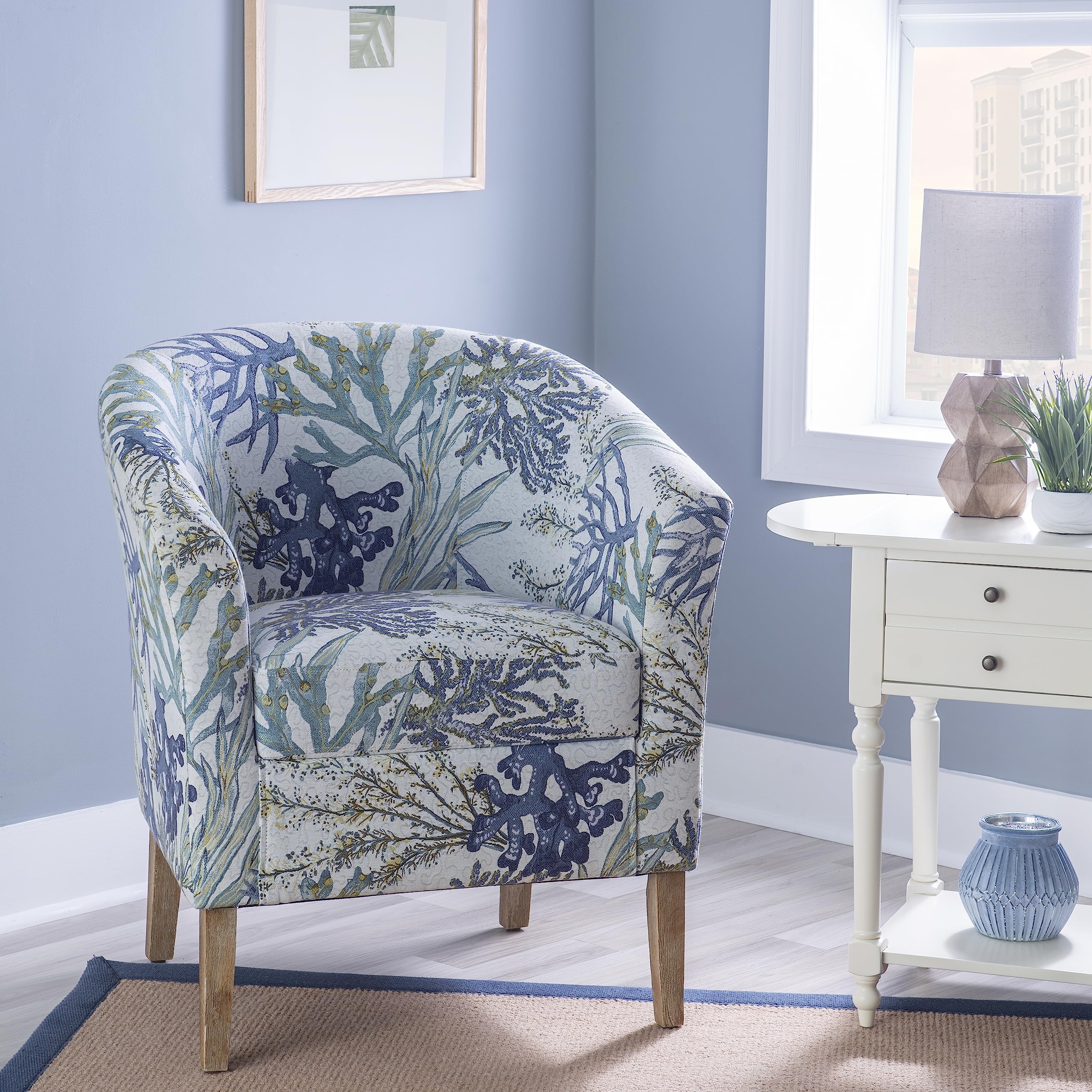 Linon Ivory and Blue Stephen Oceanside Upholstered Coastal Club Chair