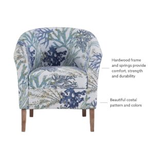 Linon Ivory and Blue Stephen Oceanside Upholstered Coastal Club Chair