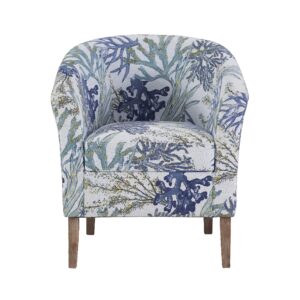 Linon Ivory and Blue Stephen Oceanside Upholstered Coastal Club Chair