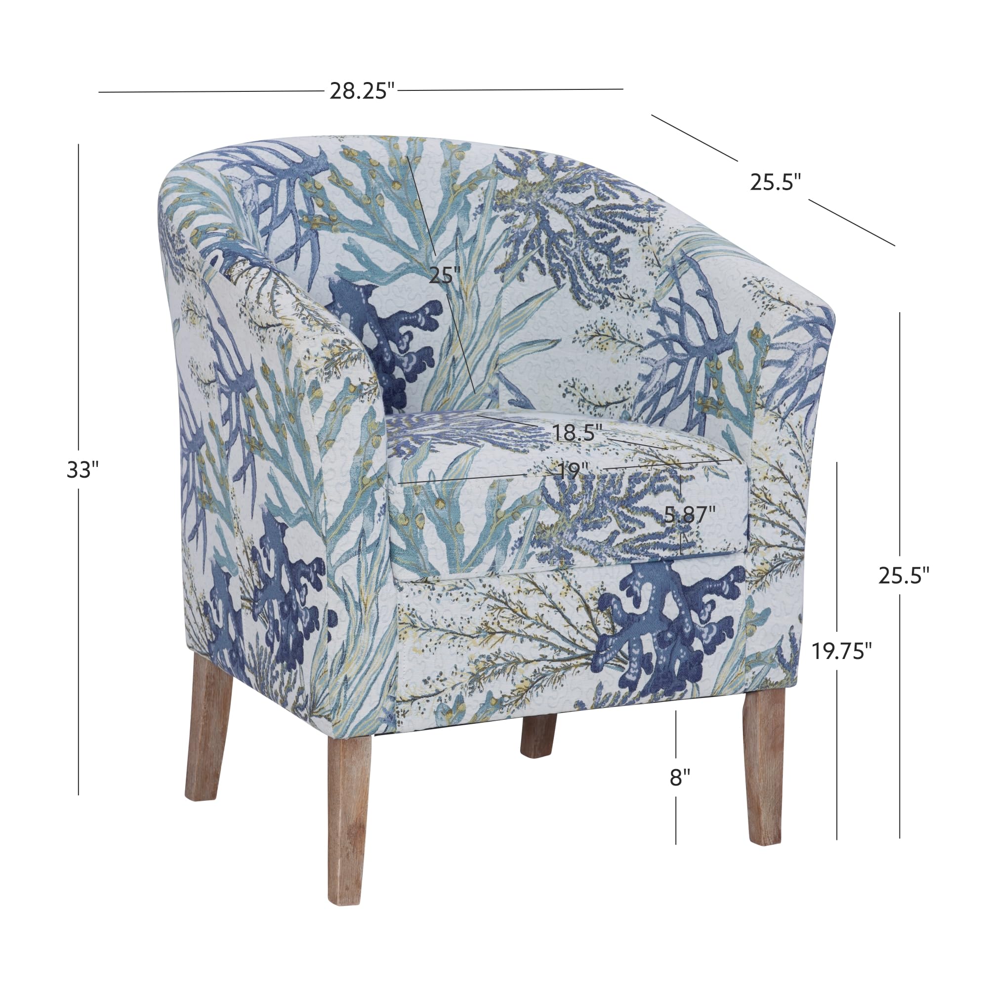 Linon Ivory and Blue Stephen Oceanside Upholstered Coastal Club Chair