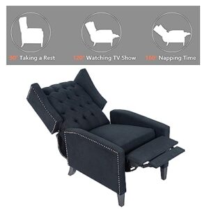 CALABASH Push Back Recliner Chair, Upholstered Wingback Chair Tufted Armchair Mid Century Modern Lounge Recliners for Small Spaces, Living Room, Bedroom,Home Theater,Black