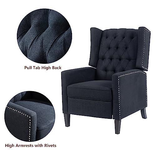 CALABASH Push Back Recliner Chair, Upholstered Wingback Chair Tufted Armchair Mid Century Modern Lounge Recliners for Small Spaces, Living Room, Bedroom,Home Theater,Black