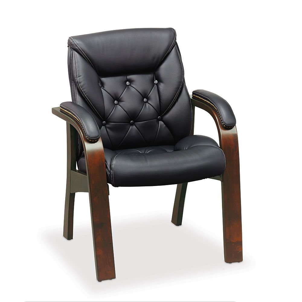 nbf signature series Black Faux Leather Guest Chair with Mahogany Wood Finish, Kingston Collection