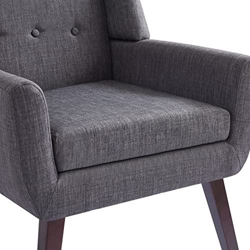 HUIMO Accent Chair, Arm Chair Set of 2, Button Tufted Upholstered Reading Chair, Linen Fabric Mid Century Modern Chairs for Bedroom, Living Room Chair, Comfy Sofa Chair(2, Grey)