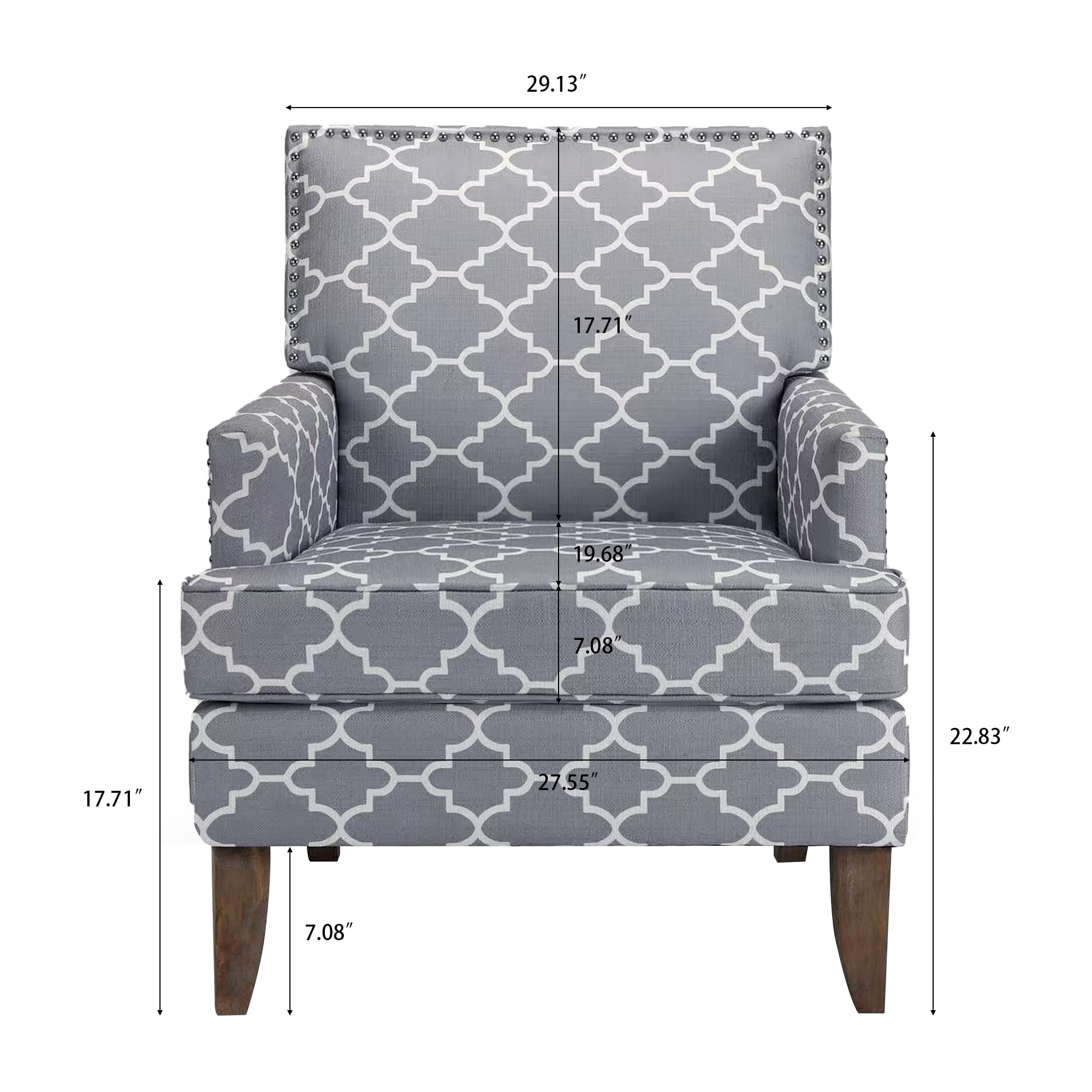 Living Room Decorative Chair Fabric Tufted Club Chair Comfort Upholstered Armchair Family Apartment Lounge Chair with Solid Wood Legs - Floral Print (upholstered gray checked pattern)