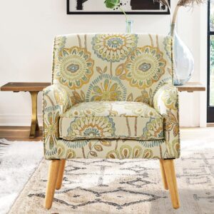 vaztrlus fabric accent chair club chair exquisite print living room chairs upholstered modern reading chair tufted classic wingback chair for bedroom(sun flower)