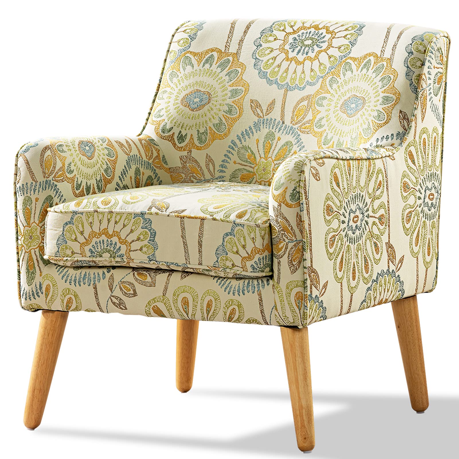 Vaztrlus Fabric Accent Chair Club Chair Exquisite Print Living Room Chairs Upholstered Modern Reading Chair Tufted Classic Wingback Chair for Bedroom(Sun Flower)