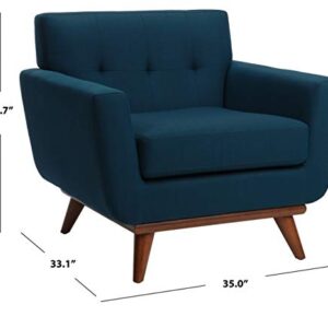 Safavieh Couture Home Opal Mid-Century Dark Teal Linen Tufted Arm Chair