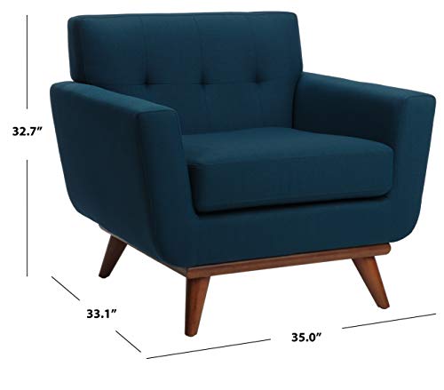 Safavieh Couture Home Opal Mid-Century Dark Teal Linen Tufted Arm Chair