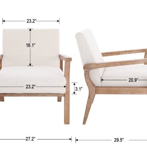 Wahson Set of 2 Mid Century Armchair with Wood Frames, White Linen Upholstered Farmhouse Living Room Chair, for Living Room Bedroom, Ivory