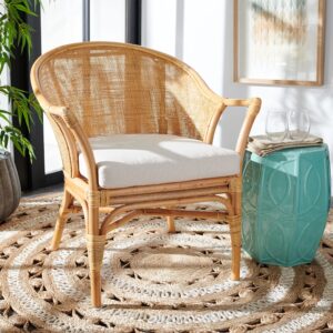 safavieh home collection dustin rattan cushion accent chair, 0, natural/white